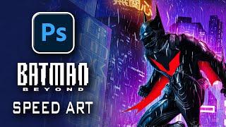 Creating A Neon Cyberpunk City With Batman Beyond | Photoshop Manipulation Speed Art