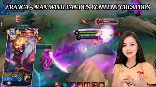 FRANCA MEETS FAMOUS CONTENT CREATOR GILDARK, KAMBS, BRIGS AND AKASHA IN 5 MAN RANK GAME | MLBB