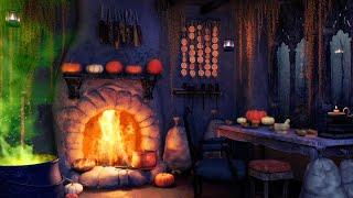 Witchy House Ambience | Bubbling Cauldron, Crackling Fire, Rain on Window