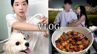 Cooking with your boyfriend all day long  Dog Bathing Day｜Chicken stew, Soy sau cecrab recipe