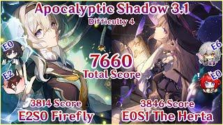 Apocalyptic Shadow 3.1 - E2S0 Firefly x E0S1 The Herta 7660 Total Score Clear | Honkai Star Rail