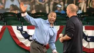 Hall of Fame Shortstop Ozzie Smith demonstrates defensive tactics