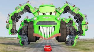 Crazy Escape From The Giant Spider Mater Car Monster Eater VS Lightning McQueen Beamng Drive #379