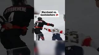 Marchand takes exception to Gostisbehere shooting the puck at him  #nhl #marchand #hockey