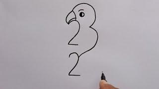 How To Draw Parrot With 223 Number | Parrot Drawing Step by Step | How To Draw Parrot Easy | Drawing