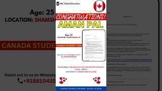 Congratulations Aman Pal | Conestoga College | JAN 25 Intake Canada Study Visa #shorts