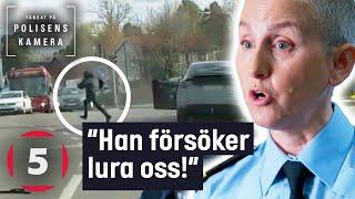 Förare ÖVERGER sin Tesla under biljakten | Fångat på polisens kamera | Kanal 5 Sverige