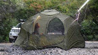 Real fun heavy rain solo camping  Tent blown away typhoon  / Nature sound rain ASMR