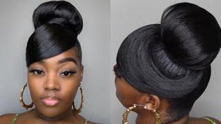 EASY $5 DOLLAR HIGH SLEEK BUN & SWOOP | CUTE BLACK GIRL HAIRSTYLES | Tatiaunna