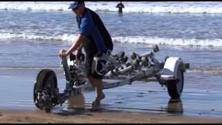 How to beach launch a boat in the surf.