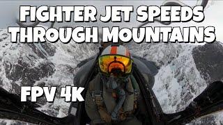 Fighter Jet Speeding Low Through Mountains in Norway 4K