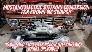 Mustang electric steering rack conversion for Crown Vic swaps!! Jess's 1964 F100 gets P/S and more!!