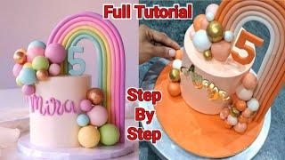 Pretty And Unique Rainbow Theme 5th Birthday Cake | Fifth Birthday Cake With Rainbow Design