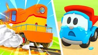 The train needs a train depot! Leo the truck & friends build new street vehicles. Cartoons for kids.