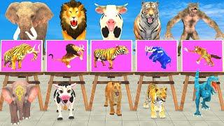 Cow Elephant Lion Gorilla Tiger Wolf Choose The Right Image Drawing 5 Time CHALLENGE Paint Animals