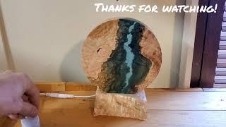 Woodturning - epoxy night lamp galaxy waterfall. Maple burl Epoxy resin art