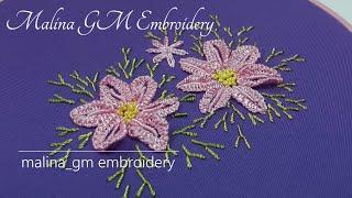 Pink daisies | embroidery for beginners | Dimensional Embroidery