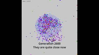 Creatures learning to move to the center circle