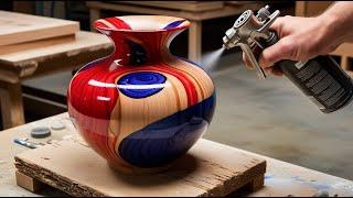 A Vase Made From Epoxy Glue And Wood - A Work Created By The Talented Hands Of A Craftsman