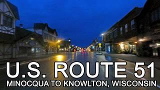 4K U.S. Route 51 - Minocqua to Knowlton, WI - Rainy Wisconsin Night Drive & Downtown Minocqua US-51