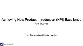 Achieving New Product Introduction (NPI) Excellence