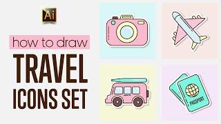 TRAVEL ICONS SET| ADOBE ILLUSTRATOR TUTORIAL FOR BEGINNERS