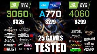 RTX 3060Ti 8GB vs ARC A770 16GB vs RTX 4060 8GB | R9 - 7950X3D | 1080p - 25 Games Tested