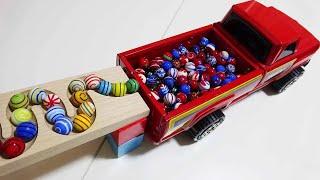 Marble Run Race  HABA Slope & Retro Makita Truck, Excavator, Garbage Truck, Dump Truck, Ambulances