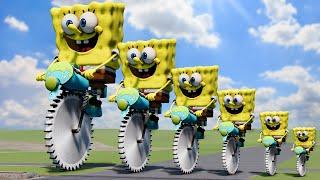 Big & Small Saw Monowheel whith SpongeBob vs Train | BeamNG.Drive