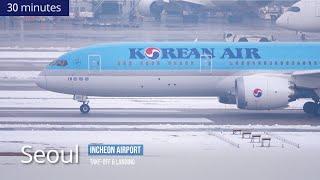 4k Snowy Seoul Incheon Airport, 30-minute heavy plane takeoff and landing view [ICN/RKSI]