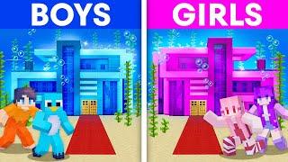 BOYS vs GIRLS: UNDERWATER HOUSE Build Challenge in Minecraft