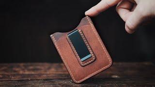 Making a handmade MONEY CLIP leather wallet - ASMR Edition