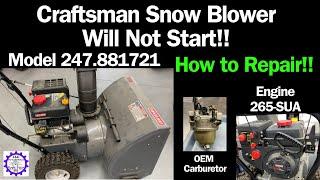 Craftsman Snow Blower will not start Model 247.881721 How to Repair MTD Model 31BS62EE799.