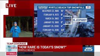 How rare is snowfall for Myrtle Beach?