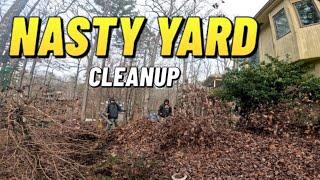 We Found a BACKYARD under the LEAVES. NASTY WEATHER & NASTY YARD CLEANUP.