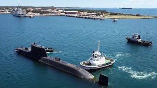 Nuclear powered submarine, HMS Astute arrives in Perth, Australia