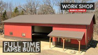 Building A Large Post Frame Work Shop Full Time-lapse Construction