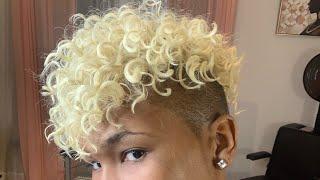 Quick Weave Curly blonde top with shaved sides