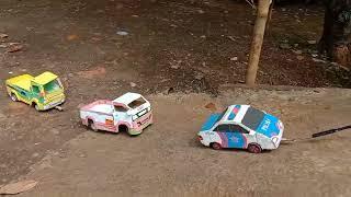 konvoi truk oleng mobil kardus , mobil pick up kardus || miniatur mobil kardus