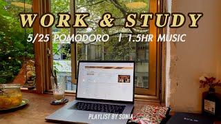 【Study & Work with me】1.5 HR Music Playlist, 25/5 Pomodoro｜a rainy day in Taipei