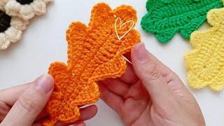 Вязаный листик дуба крючком  МКCrochet a leaf with 