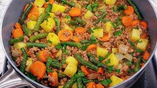 Je Peux Manger Ce plat tous Les Jours || Viande Hachée Aux Legumes || Ground Beef and Green Beans