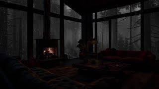 The Rain In The Forest Makes It Cold To Sleep In A Cozy Attic Bedroom With Fireplace