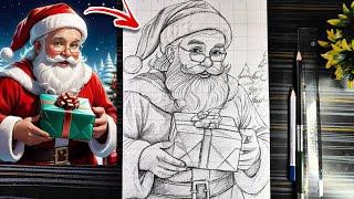 Santa Claus drawing Outline, Merry Christmas Drawing, How To Draw Santa Claus, Step By Step Tutorial