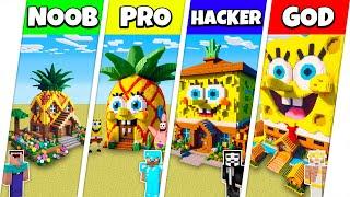 Minecraft Battle: NOOB vs PRO vs HACKER vs GOD: SPONGEBOB HOUSE BASE BUILD CHALLENGE / Animation