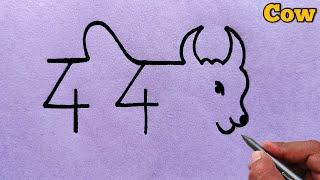 Cow Drawing From Number 44 | Easy Cow Drawing for beginners | Cow Drawing Tutorial