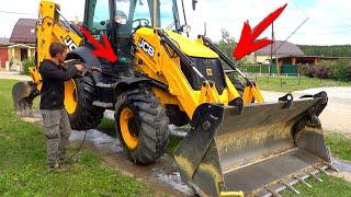 WOW! JCB Backhoe Loader Machine Wash and Trick Demo - JCB 3DX Machine Wash