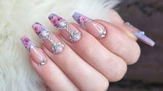 How to do Gel Nails like a pro.  Easy Nail Art for beginners  French with transfer foil flowers.