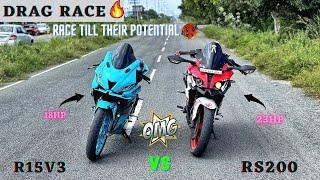 Bajaj Rs200  vs Yamaha R15v3 - Drag Race/Race Till Their Potential/Close Calls/Result?/Let's End