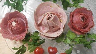 GERMAN SAUSAGE ROSE FLOWER GARNISH | Sausage Carving | Enjoy Watching | Helen in Germany | LOVE YOU.